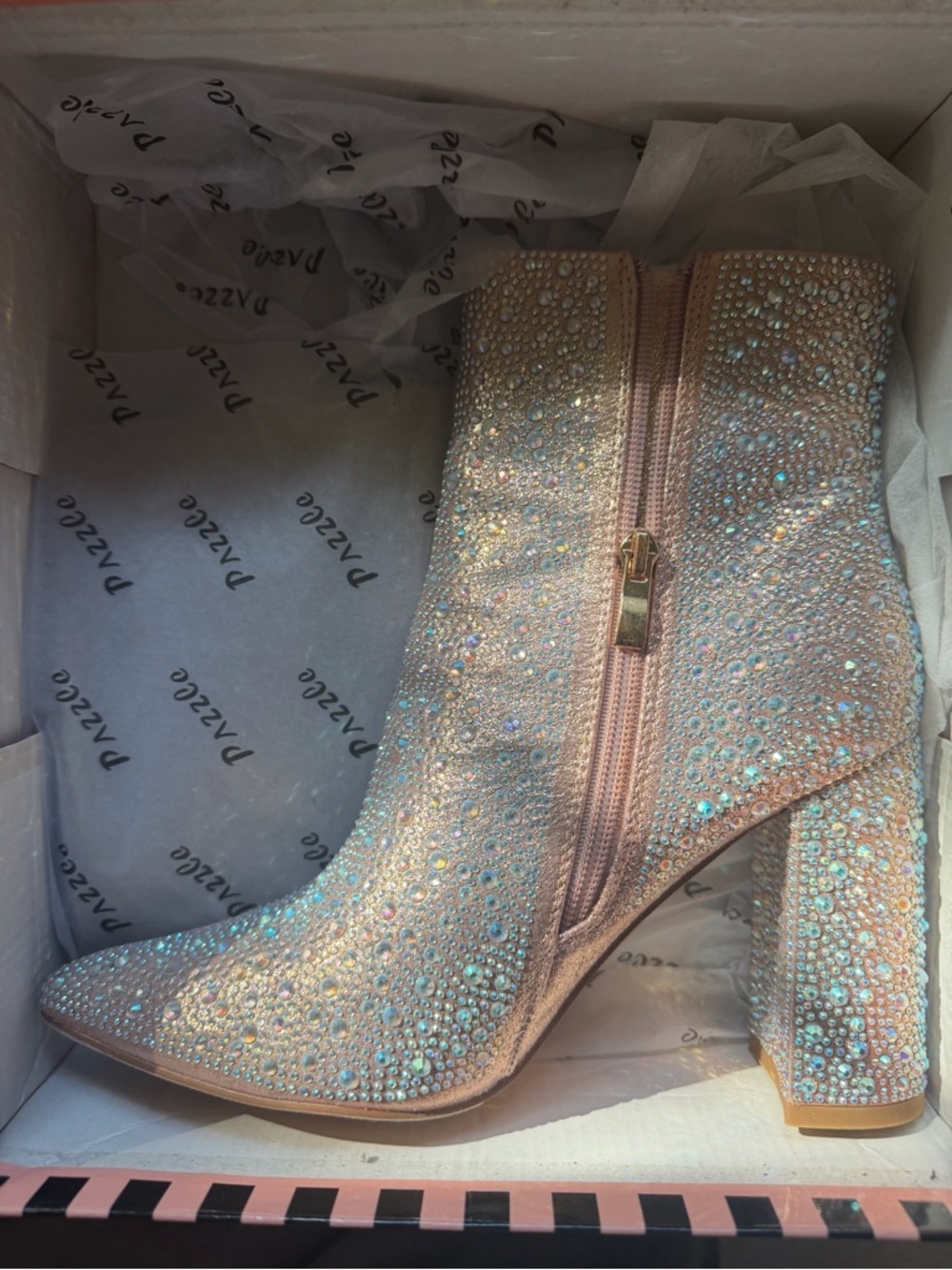 Sparkle Pointed Toe Ankle Boots - champagne